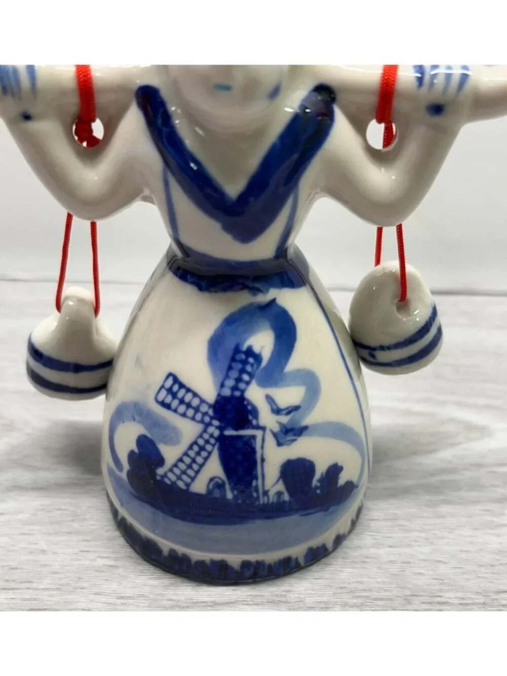 Delft Style Dutch Milkmaid Girl Figurine Vintage Ceramic Windmill Scene